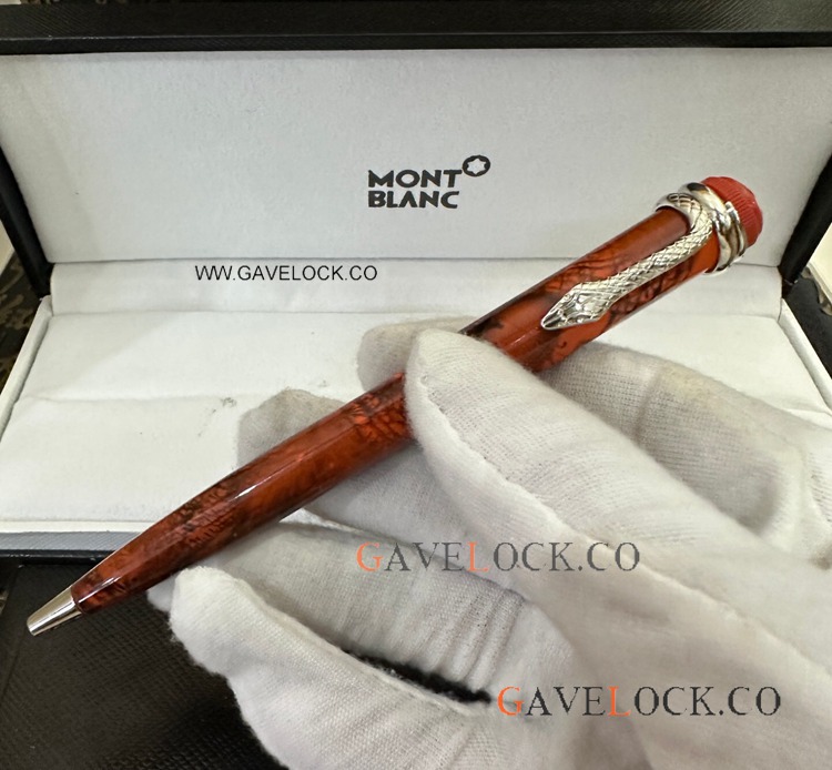 AAA Grade Montblanc Rouge Et Noir Snake Ballpoint Red Silver